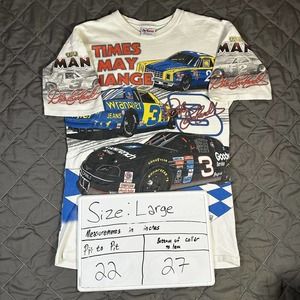 VINTAGE Chase Dale Earnhardt Shirt Large White AOP Nascar Times May Change 1996